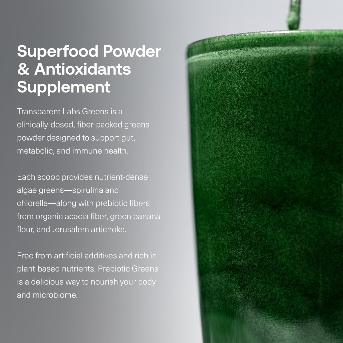 Transparent Labs Prebiotic Greens - Superfood Powder & Antioxidants Supplement 30Servings