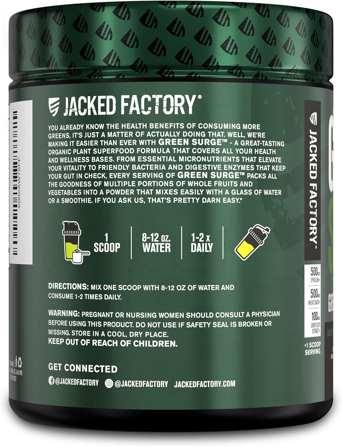 Jacked Factory Green Surge Superfood Powder- Keto Friendly Greens Drink w/Spirulina, Wheat & Barley Grass, Organic Greens - Green Tea Extract, Probiotics & Digestive Enzymes 30Servings