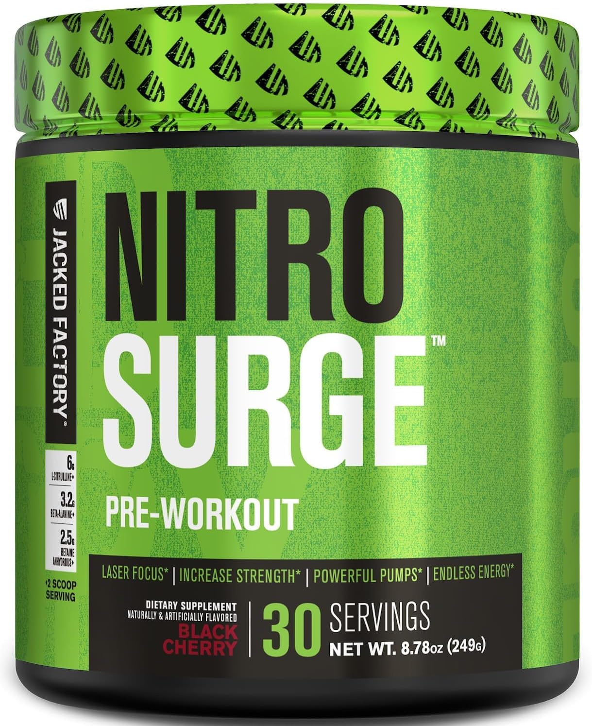 Jacked Factory NITROSURGE Pre Workout - Endless Energy, Instant Strength Gains, Clear Focus, Intense Pumps - NO Booster & Preworkout Powder with Beta Alanine - 30 Servings