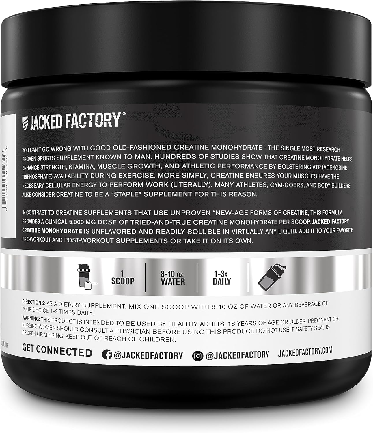 Jacked Factory Creatine Monohydrate Creatine Supplement for Muscle Growth, Increased Strength, Enhanced Energy Output and Improved Athletic Performance 30 Servings, Unflavored