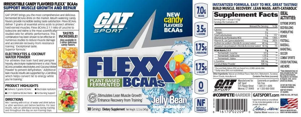 GAT SPORT FLEXX BCAAS 30 SERVINGS JELLY BEAN - Muscle & Strength India - India's Leading Genuine Supplement Retailer