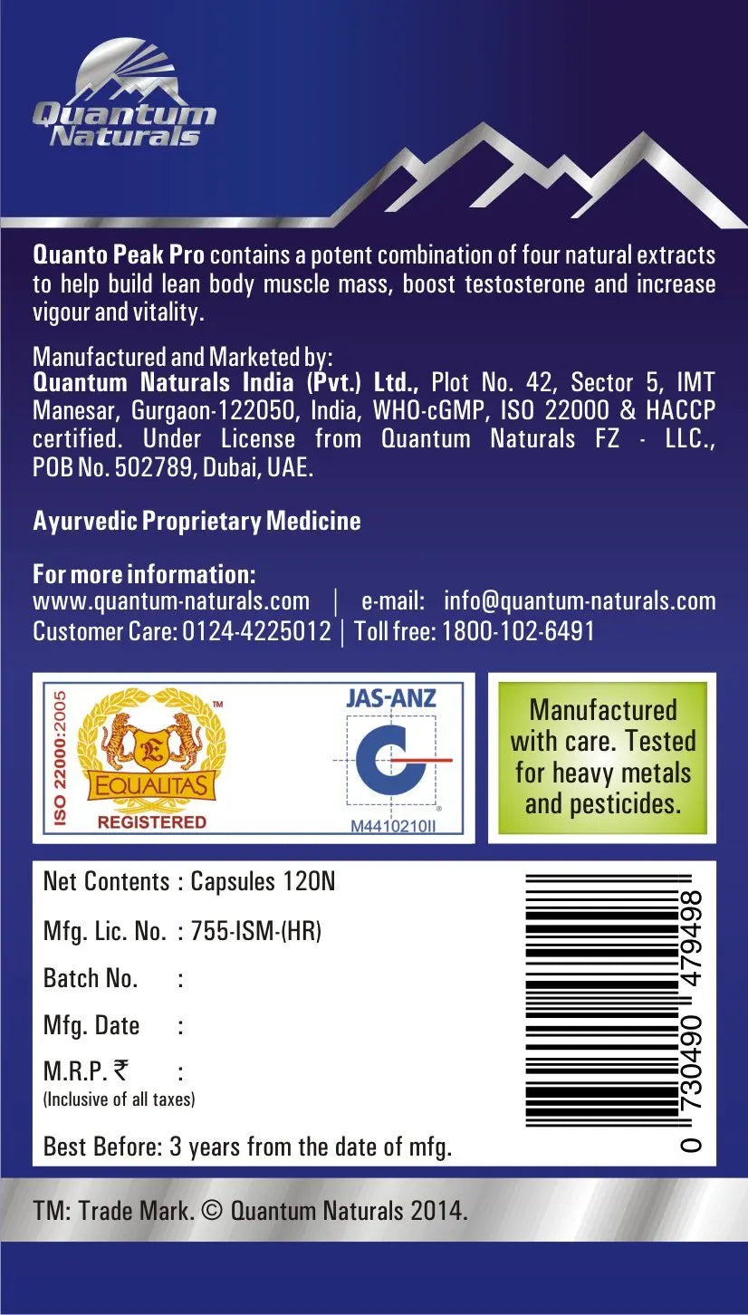 QUANTO PEAK PRO CAPSULES 120 CAP - Muscle & Strength India - India's Leading Genuine Supplement Retailer