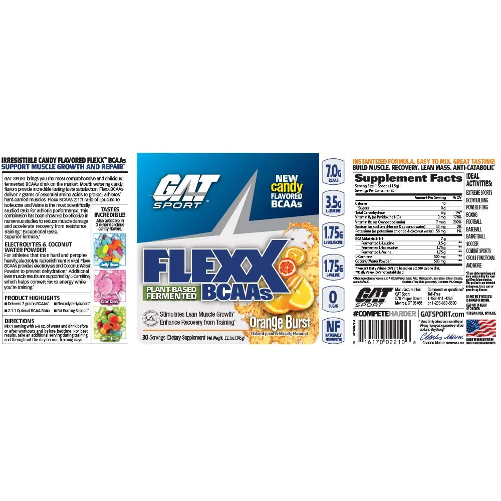 GAT SPORTS FLEXX BCAA 30 SERVING ORANGE BURST - Muscle & Strength India - India's Leading Genuine Supplement Retailer