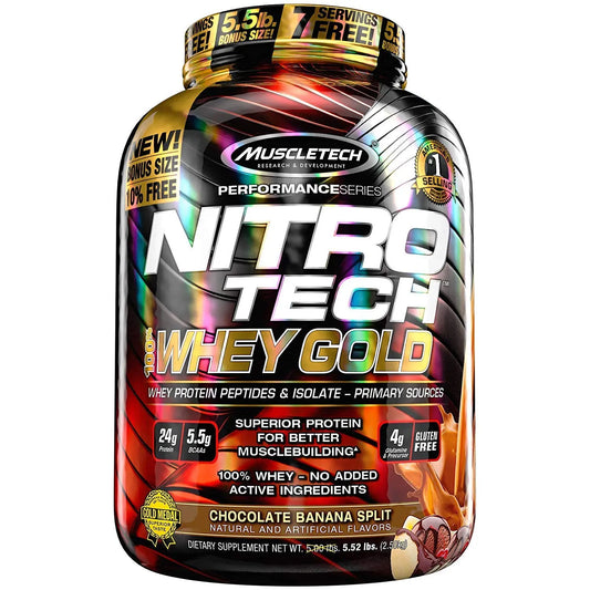 MT NITRO TECH WHEY GOLD CHOCOLATE BANANA  SPLIT  6LBS - Muscle & Strength India - India's Leading Genuine Supplement Retailer