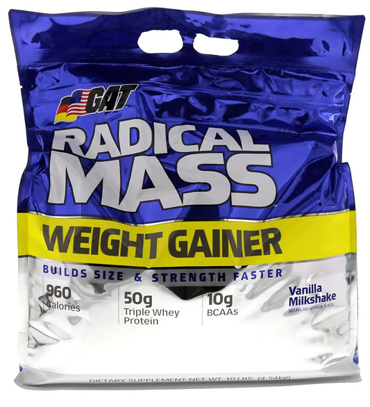 GAT REDICAL MASS 10 LBS VANILLA MILKSHAKE - Muscle & Strength India - India's Leading Genuine Supplement Retailer