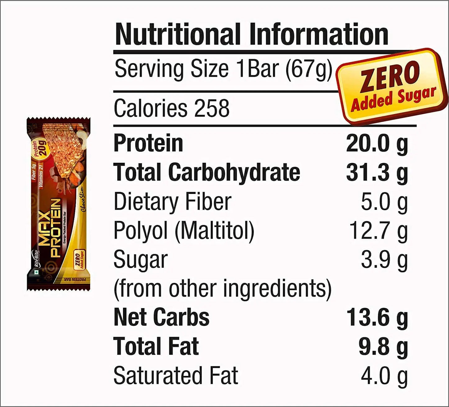 RITE BITE MAX PROTEIN BAR CHOCO SLIM -75 GM - Muscle & Strength India - India's Leading Genuine Supplement Retailer
