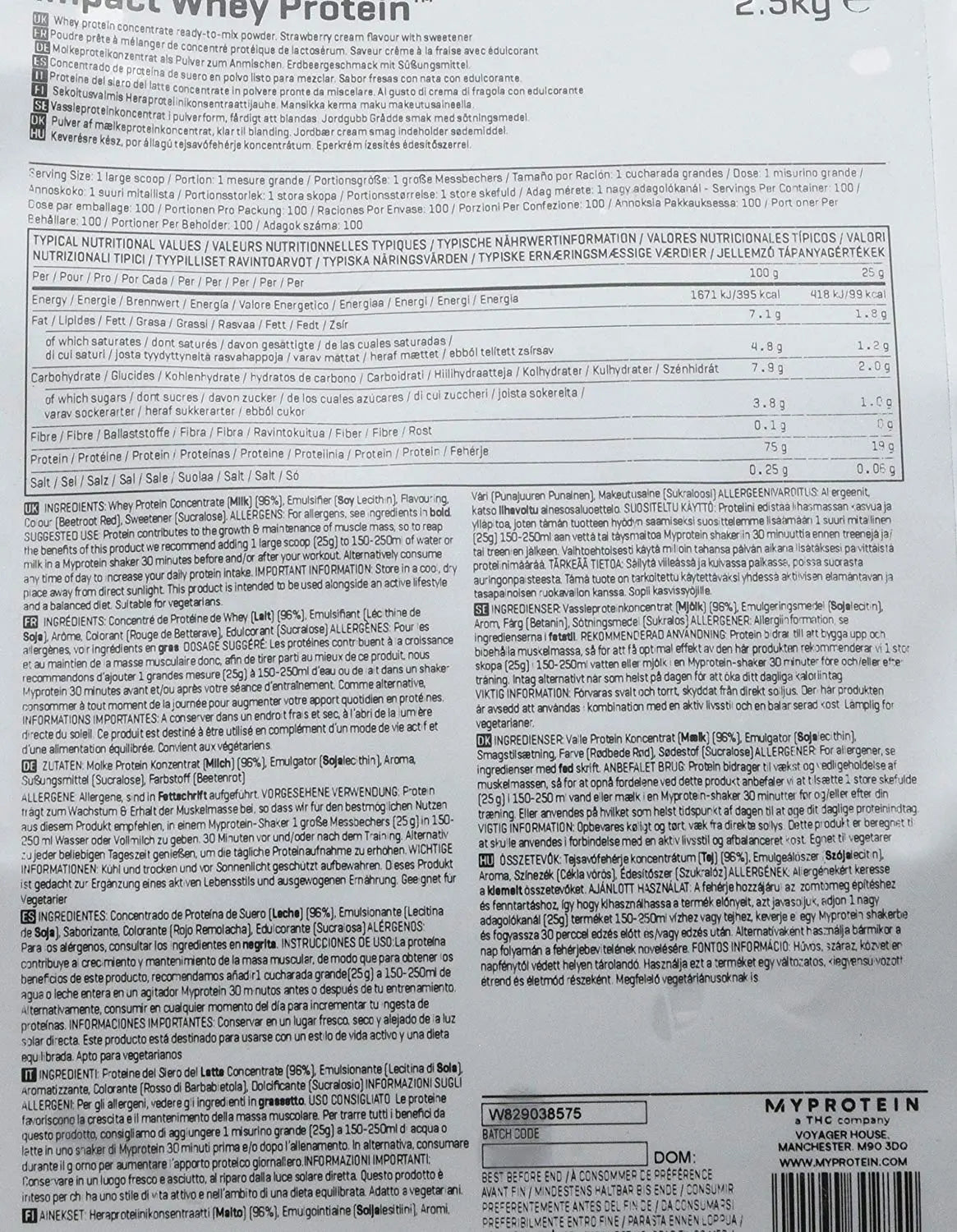 MY PROTEIN IMPACT WHEY PROTEIN STARWBERRY CREAM 2.5KG - Muscle & Strength India - India's Leading Genuine Supplement Retailer