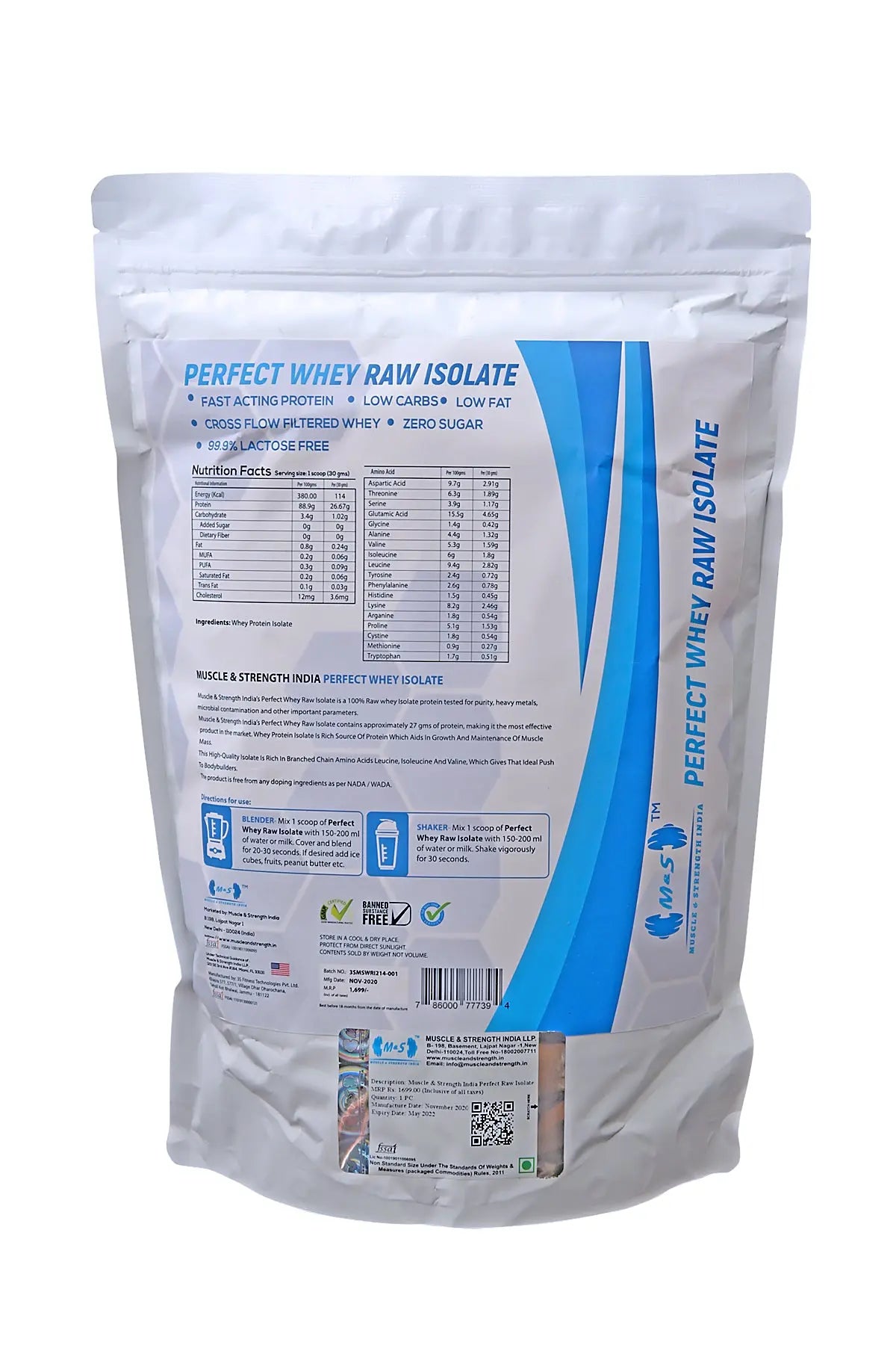 MUSCLE & STRENGTH INDIA PERFECT RAW ISOLATE 1 KG - Muscle & Strength India - India's Leading Genuine Supplement Retailer