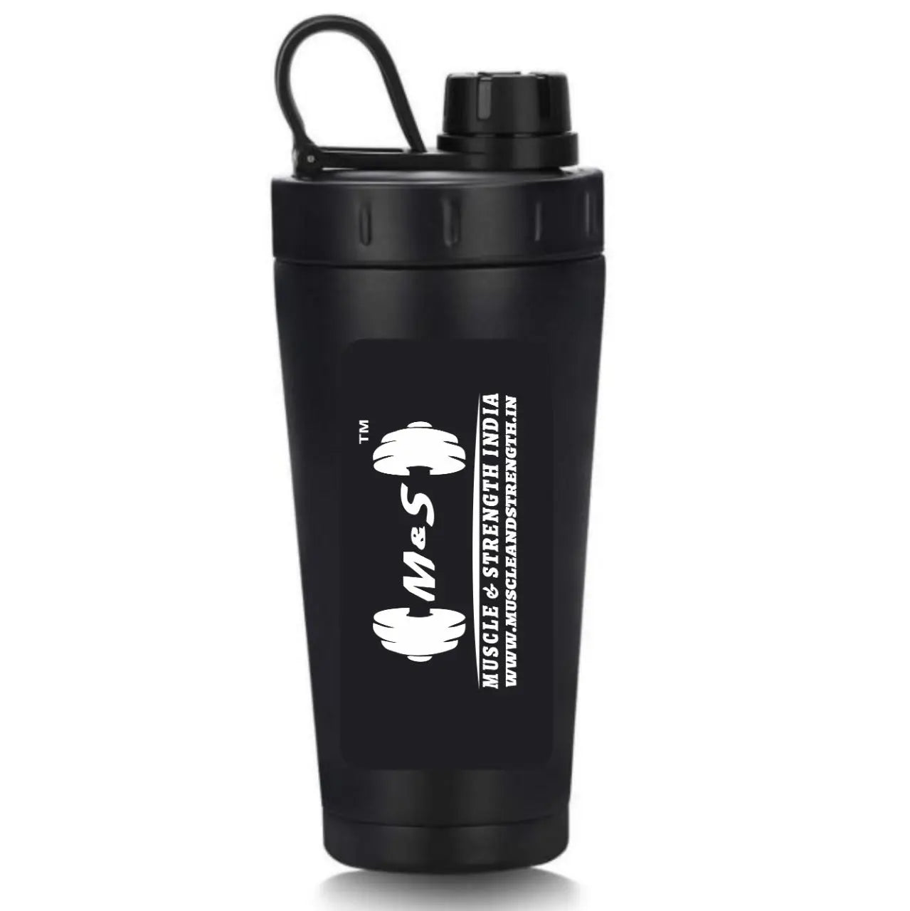 M&S Steel Shaker Bottle Hot & Cold (Black) - Muscle & Strength India - India's Leading Genuine Supplement Retailer