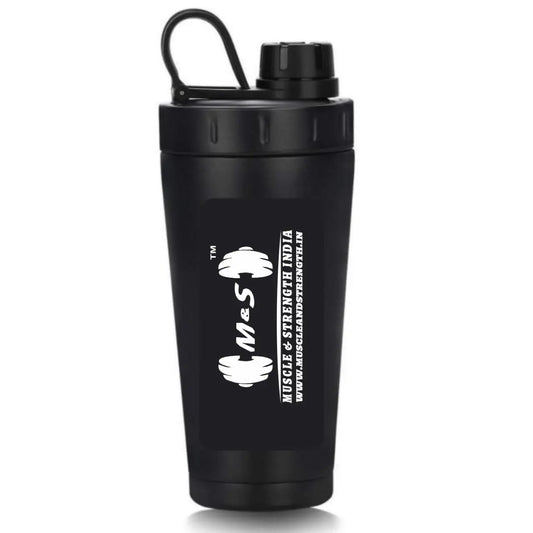 M&S Steel Shaker Bottle Hot & Cold (Black) - Muscle & Strength India - India's Leading Genuine Supplement Retailer