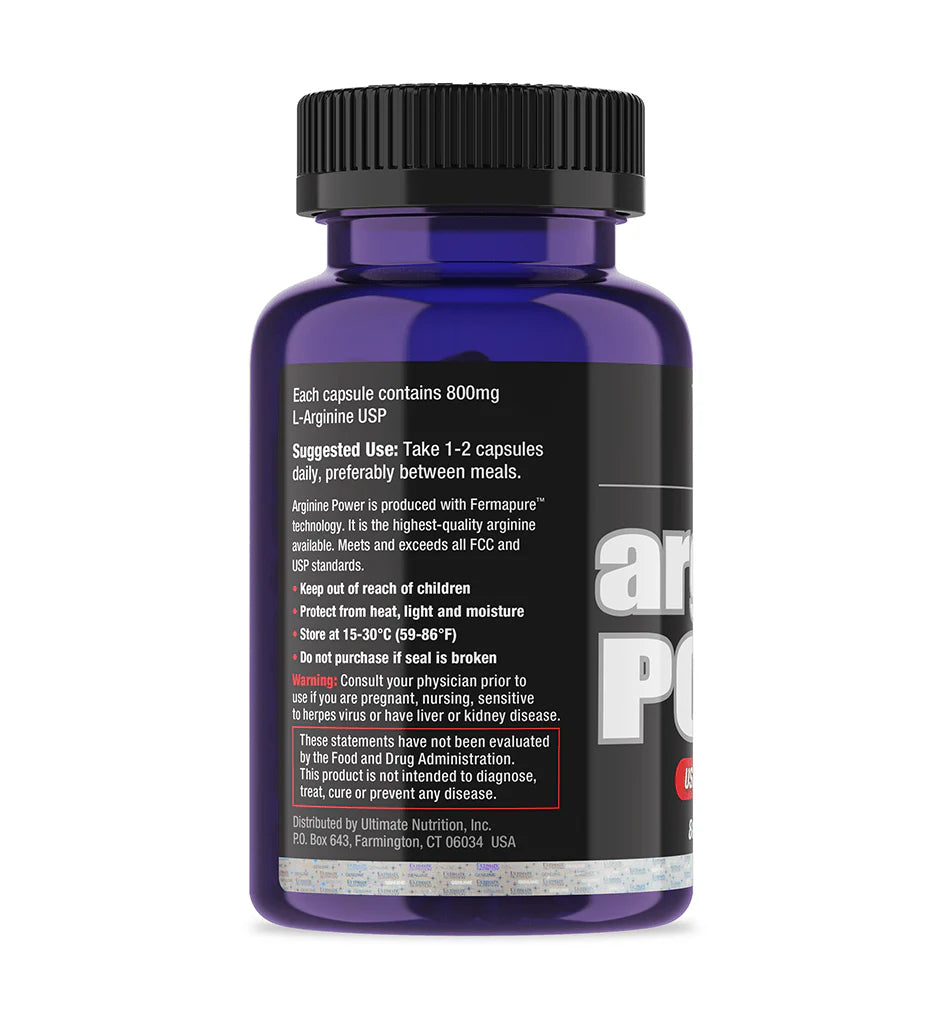 Ultimate Nutrition Arginine Power With 800mg of L-Arginine for Nitric Oxide Production - 100 Caps