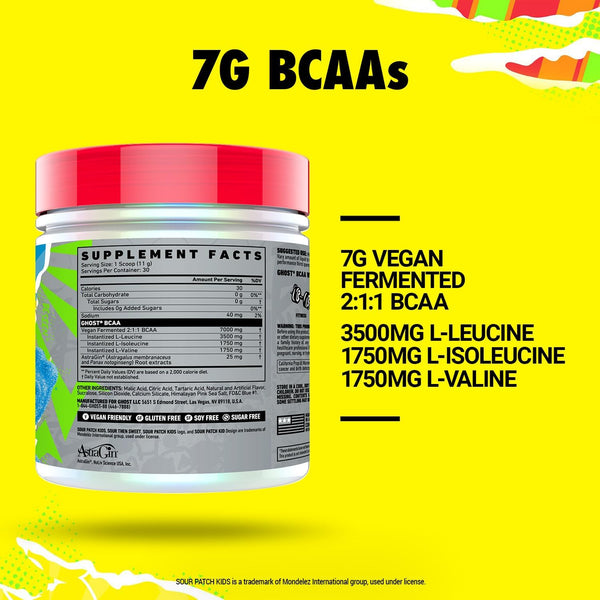GHOST BCAA Powder Amino Acids Supplement, Sour Patch Kids Blue ...