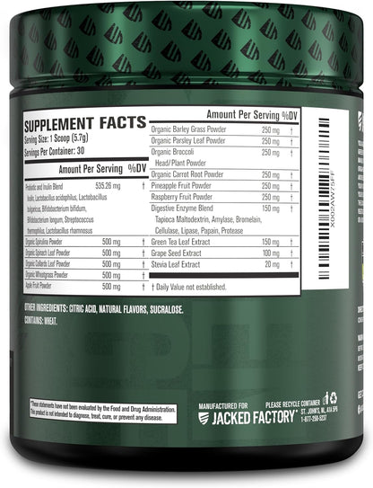 Jacked Factory Green Surge Superfood Powder- Keto Friendly Greens Drink w/Spirulina, Wheat & Barley Grass, Organic Greens - Green Tea Extract, Probiotics & Digestive Enzymes 30Servings