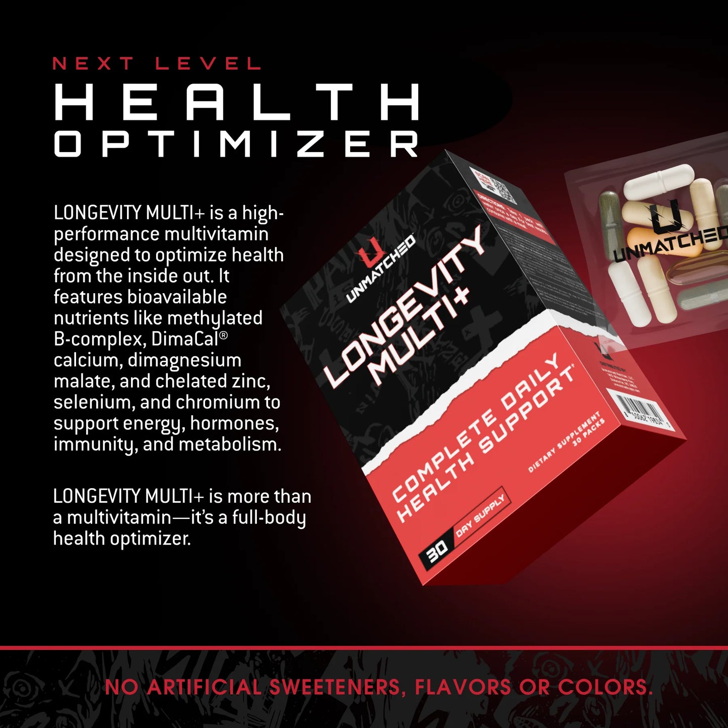 Unmatched Supps Longevity Multi+ : Kris Gethin's Revolutionary 7-Formula Health System