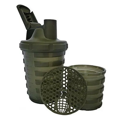 M&S Grenade Shaker With Protein Compartment - Army Green - Muscle & Strength India - India's Leading Genuine Supplement Retailer