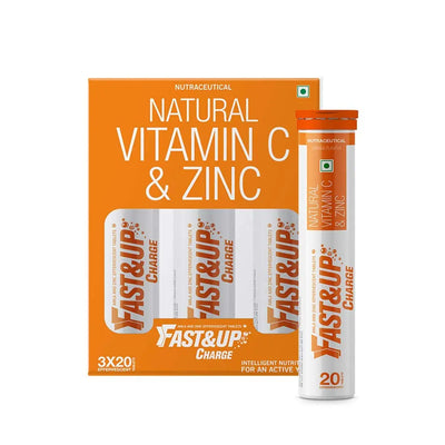 Fast&Up Charge - Vitamin C antioxidant 1000 mg - Natural Amla for Immunity - 20 Effervescent Tablets - Orange flavour - Muscle & Strength India - India's Leading Genuine Supplement Retailer