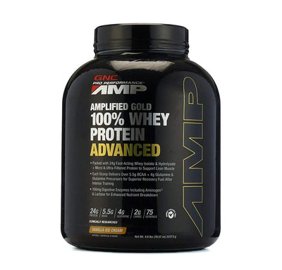 GNC AMPLIFIED 100%  GOLD WHEY PROTEIN ADVANCED 4.9 LB  VANILLA I - Muscle & Strength India - India's Leading Genuine Supplement Retailer