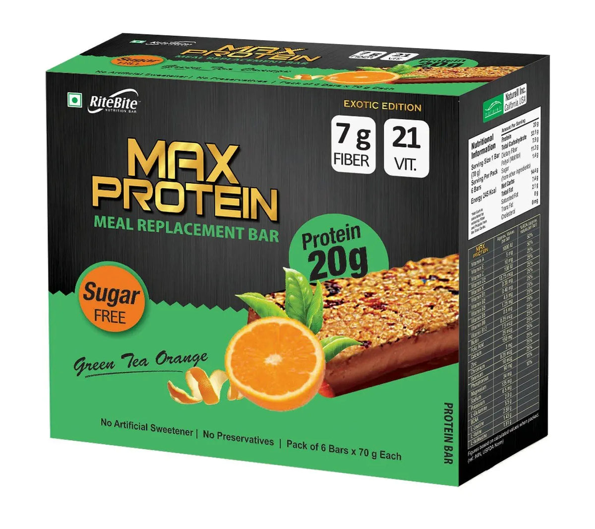 Max Rite Green Rite Bite Max Protein Green Tea Orange 70g - India's Leading Genuine ...