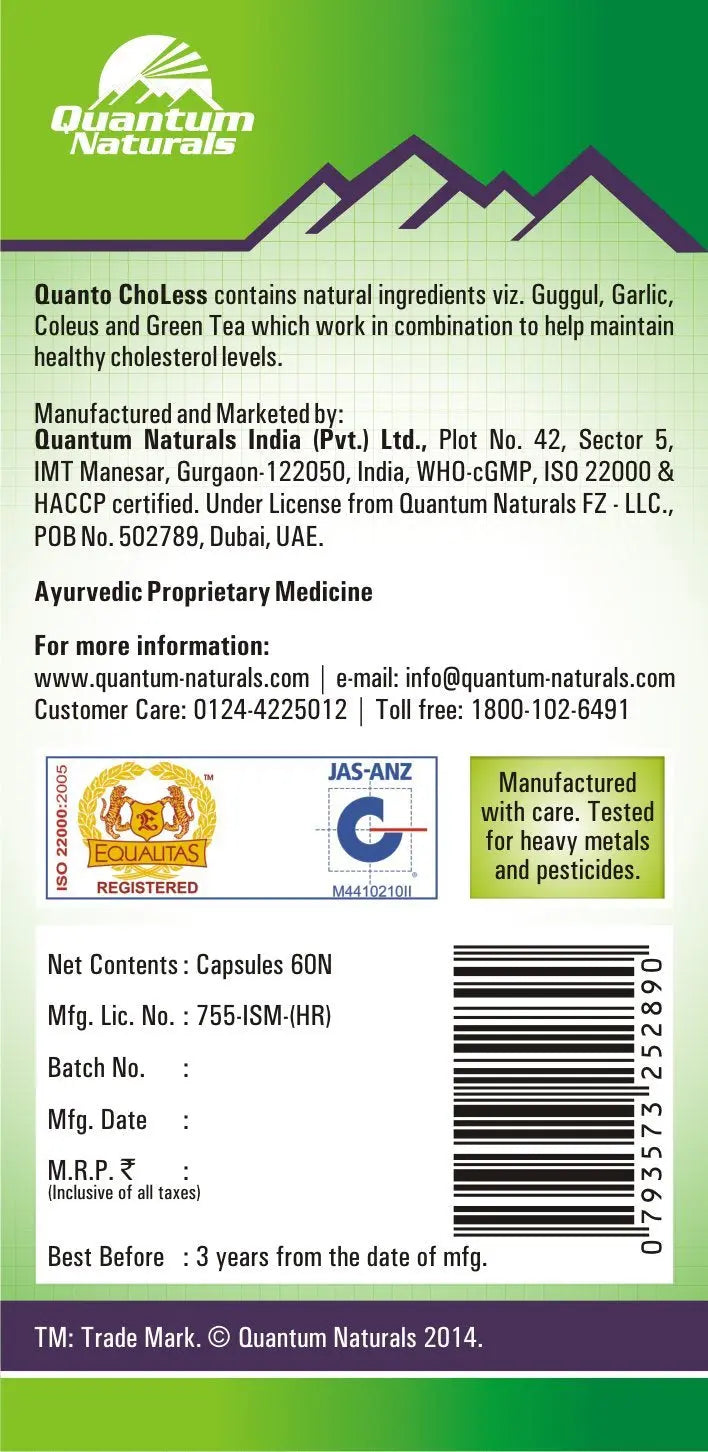 Choless QUANTO CHOLESS CAPSULES 60 CAP - India's Leading Genuine Supplement ...