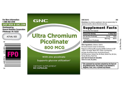Gnc Ultra Chromium Picolinate 800 Mcg 60 Cps - Muscle & Strength India - India's Leading Genuine Supplement Retailer