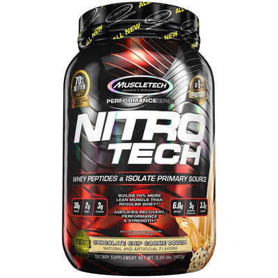 MuscleTech NitroTech Protein Powder Plus Muscle Builder, 100% Whey Protein with Whey Isolate, Chocolate Chip Cookie Dough, 20 Servings (2lbs) - Muscle & Strength India - India's Leading Genuine Supplement Retailer