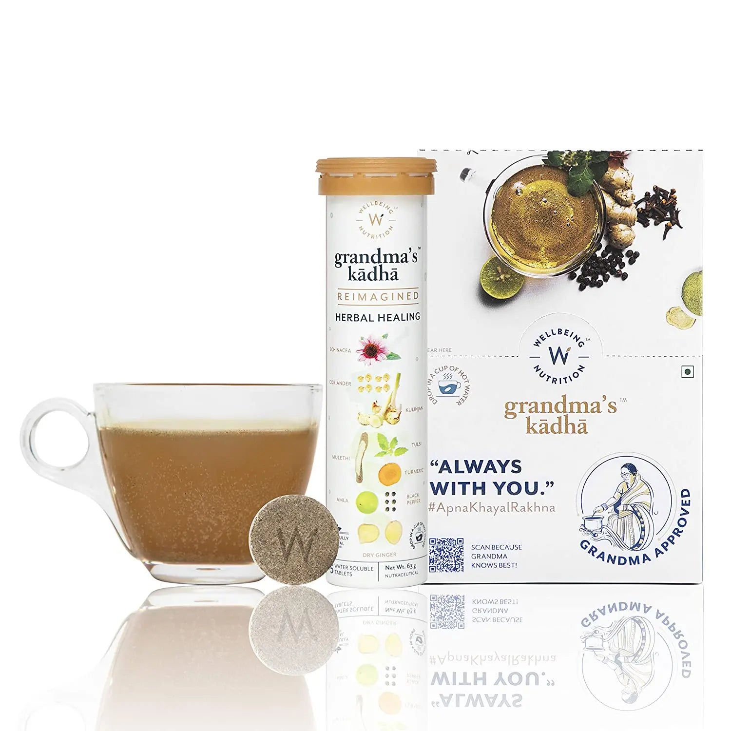 Wellbeing Nutrition Grandma's Kadha, Organic Certified Ayurvedic Herbal Remedy  | Natural Immunity Booster (15 Effervescent Tablets) - Muscle & Strength India - India's Leading Genuine Supplement Retailer 