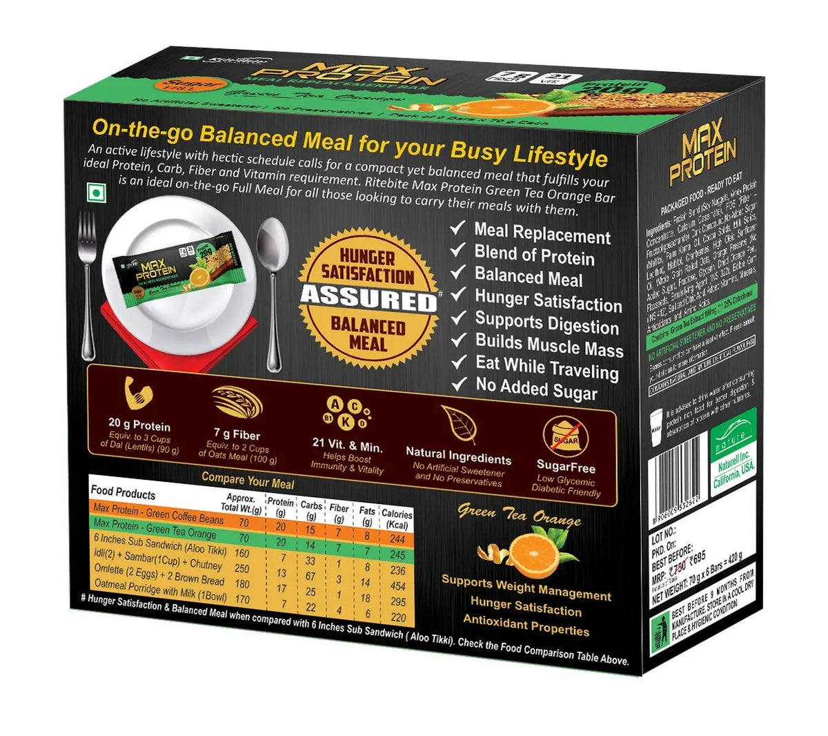 Max Rite Green Rite Bite Max Protein Green Tea Orange 70g - India's Leading Genuine ...
